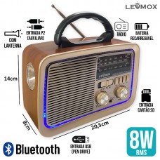 Caixa de Som Bluetooth Retrô LES-3188 Lehmox - Madeira